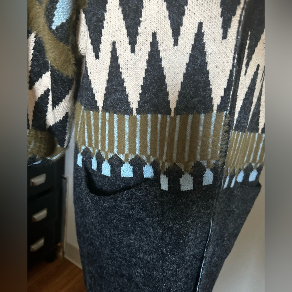 Geometric Patterned Sweater - Blue, Green, Black - image 3